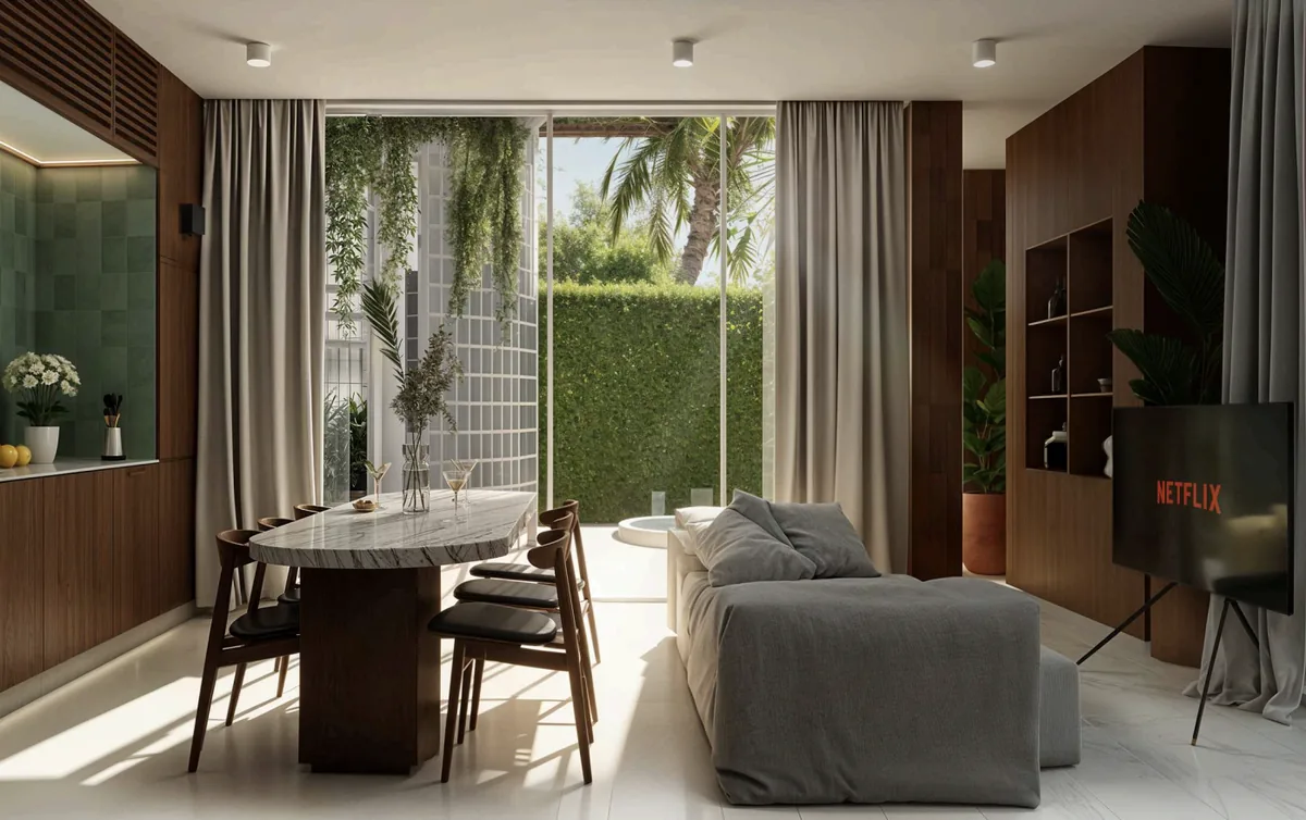 Private villa with rice field views